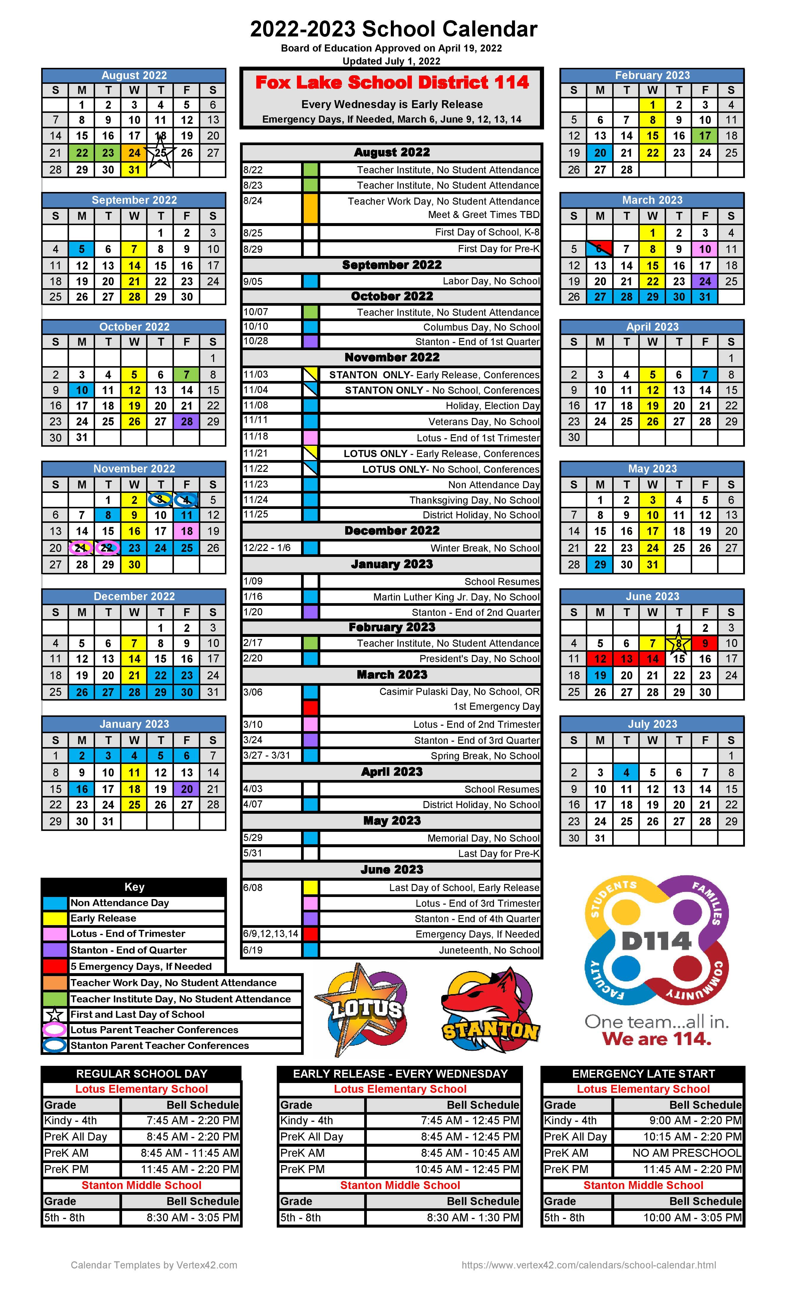 District Calendar Fox Lake Grade School District 114